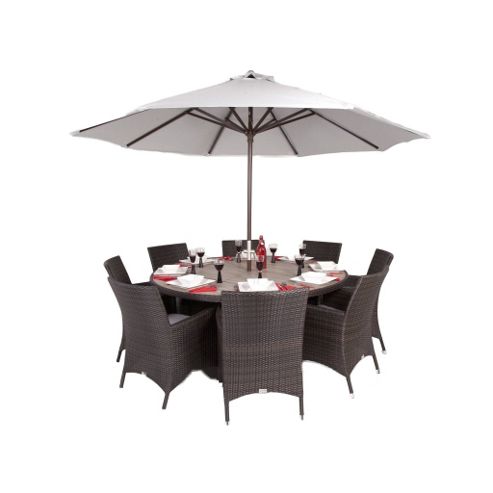 Image of Olympia 8 Seater Round Rattan & Plaswood Set With Premium Arm Chairs - Outdoor/garden Table And Chair Set
