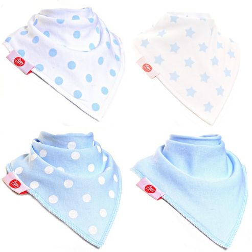 Image of Zippy Boxed Gift Set Of 4 Fun Bandana Dribble Bibs - Blue And White