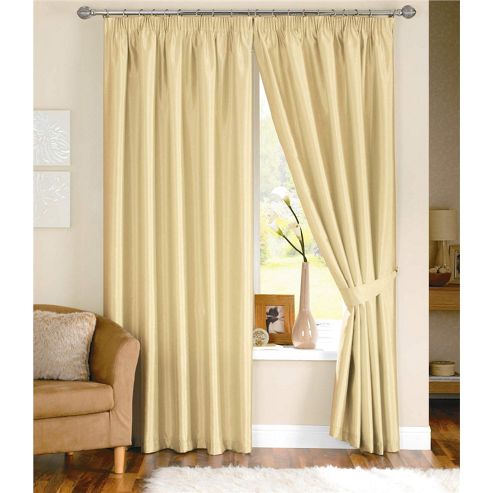 Image of Dreams And Drapes Java 3 Pencil Pleat Lined Faux Silk Curtains (inc. T/b) 90x90 Inches (228x228cm) - Cream