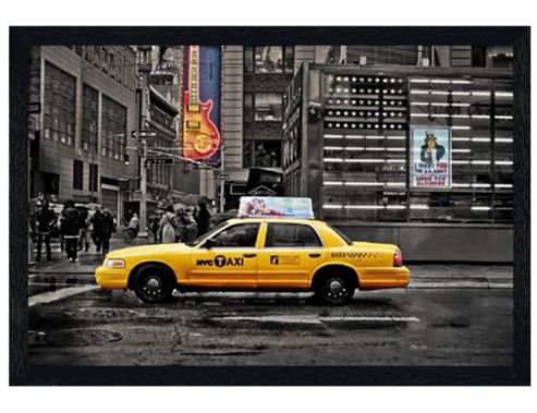 Image of New York City Black Wooden Framed Cab On 7th Avenue Poster