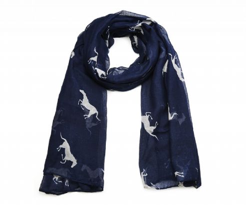 Image of Navy Horse Print Scarf
