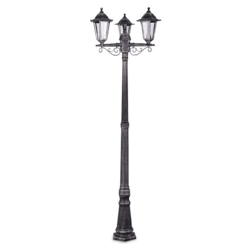 Image of Traditional Ip44 Outdoor Three Way Plastic Lamp Post In Brushed Silver And Black