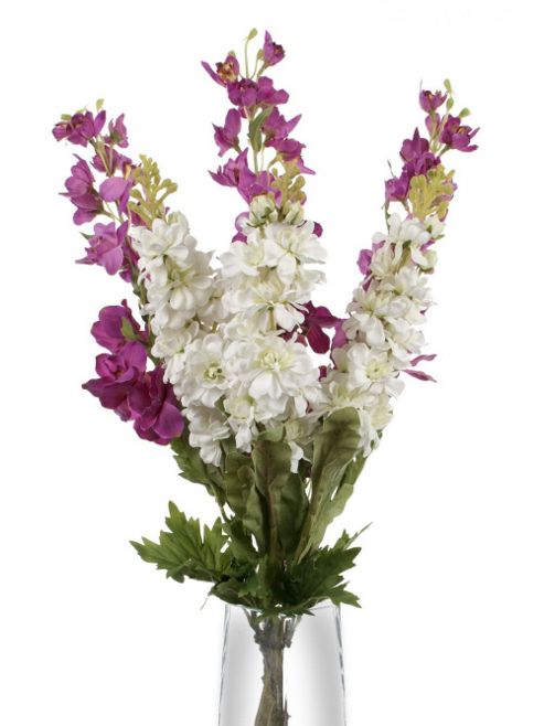 Image of Artificial 80cm Single Stem Stocks And Delphiniums X 6 (3 X White Stocks And 3 X Magenta Delphiniums)