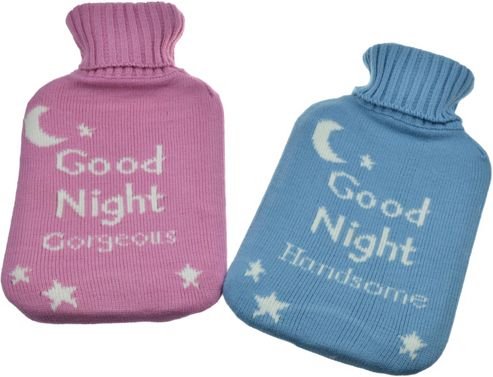 Image of Full Size Hot Water Bottle With Good Night Gorgeous, Good Night Handsome Design