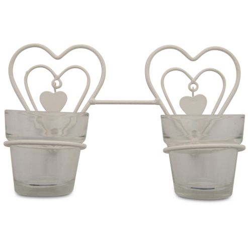 Image of White Metal Heart Double Glass Tealight Holder