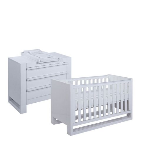 Image of Tutti Bambini Rimini 2 Piece Room Set (cot, Chest) - High Gloss White Finish