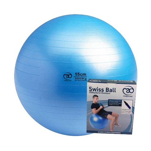 Image of Pilates-mad Anti Burst 300kg Gym Ball, Pump & Dvd Blue 55cm