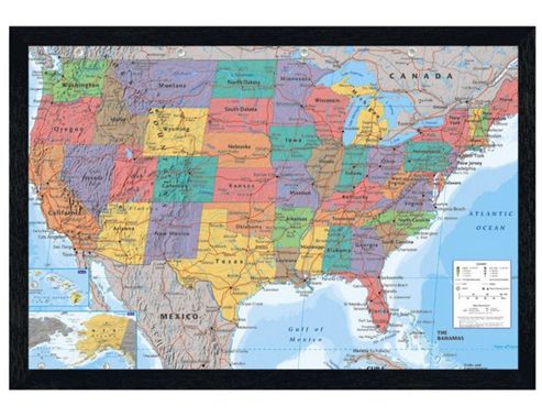 Image of Black Wooden Framed Map Of The Usa Poster