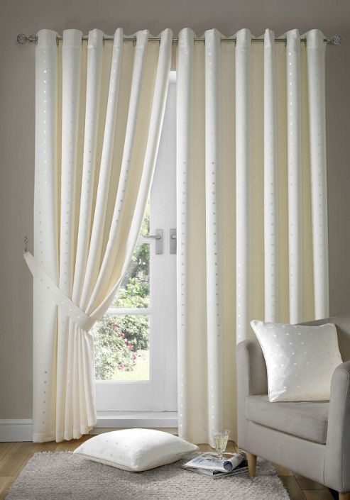 Image of Madison Eyelet Lined Curtains - Cream