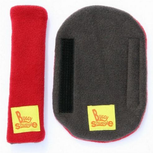 Image of Buggy Snuggle Red Fleece Strap Covers (charcoal Lined)