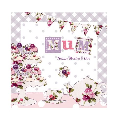 Image of Vintage Floral Cake Stand And Teapot Mother's Day Card