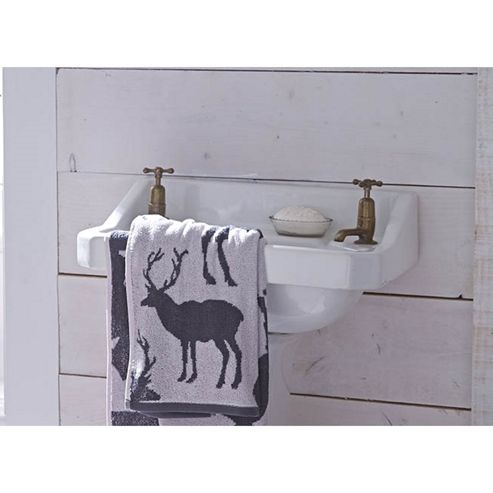 Image of Catherine Lansfield Home Cosy Corner Swing Stag Jacquard 500gsm Bath Sheet Grey