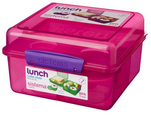 Image of Sistema Lunch Cube Max Lunch Box With Yoghurt Pot, Pink