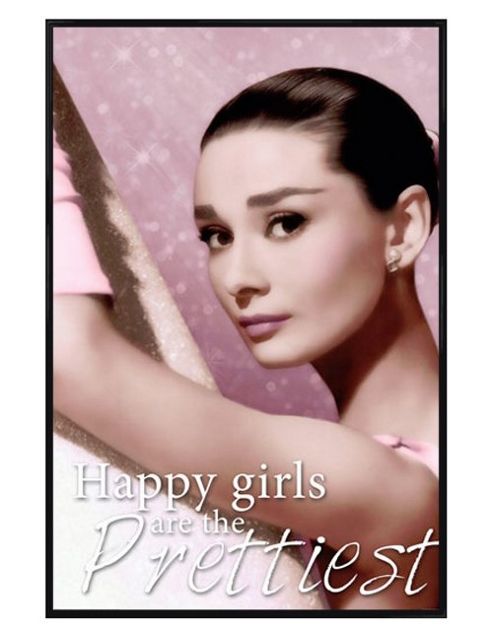 Image of Gloss Black Framed Audrey Hepburn Happy Girls Are The Prettiest Poster