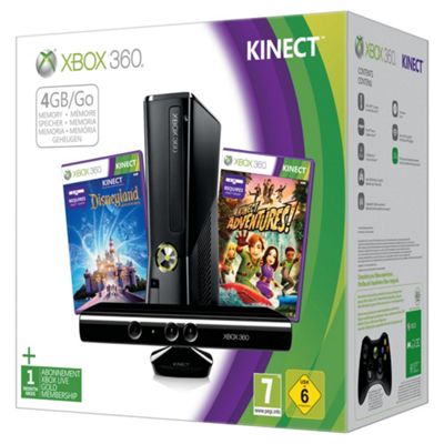 Buy Xbox 360 4GB Console With Kinect Adventures & Disneyland Adventures ...