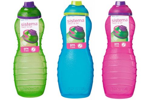Image of 3 Sistema 700ml Twist N Sip Drinks Bottles, Blue, Pink, Green