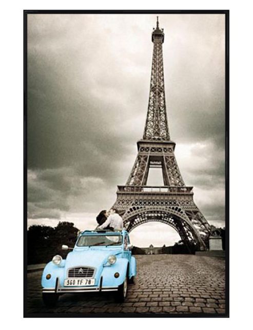 Image of Paris Photography Gloss Black Framed Kissing In The Shadow Of The Eiffel Tower Poster
