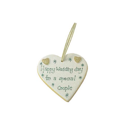 Image of Happy Wedding Day Gold Sparkle Heart Keepsake