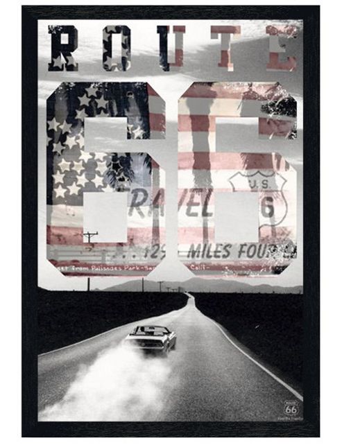 Image of Route 66 Black Wooden Framed Travel Usa Style Poster