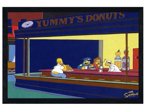 Image of The Simpsons Black Wooden Framed Nighthogs [apologies To Edward Hopper] Poster