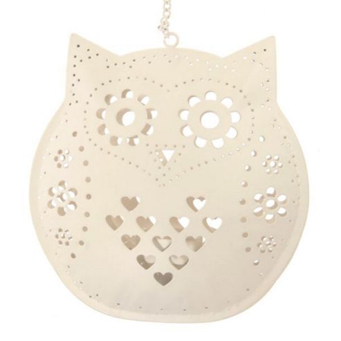 Image of Owl - Hanging Metal Tea Light Holder - Cream