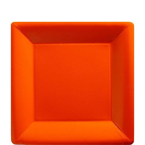 Image of Orange Square Plates - 17.7cm Paper Party Plates, Pack Of 20
