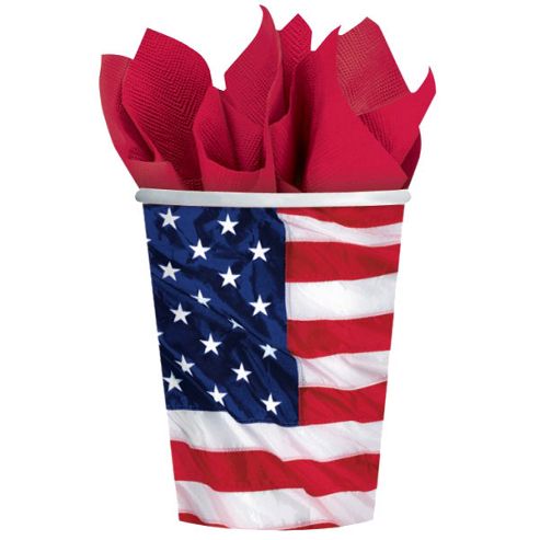 Image of Usa American Flag Paper Cups - 266ml Paper Party Cups, Pack Of 8