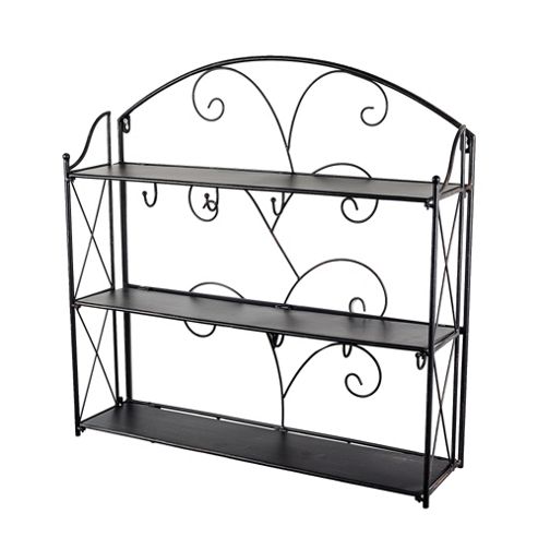 Image of Buxton Wall Mountable Black Metal Shelving Rack With Coat Hooks