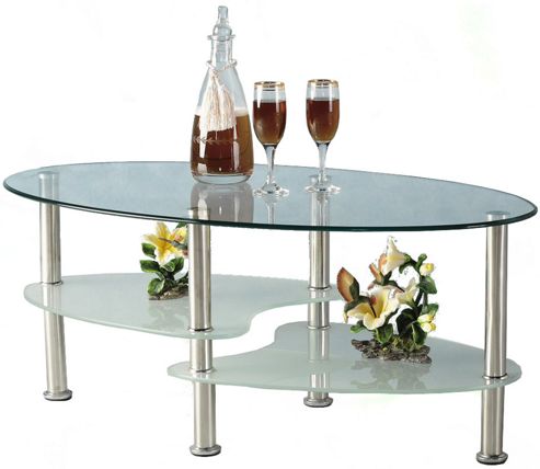 Image of Cara Oval Clear And Frosted Glass Coffee Table