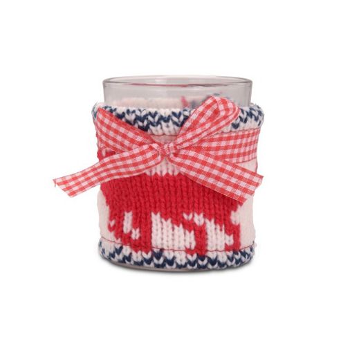 Image of White Knitted Covered Glass Christmas Tealight Holder