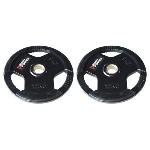 Image of Body Power Rubber Enc Tri Grip Olympic Weight Disc Plates - 15kg (x2)
