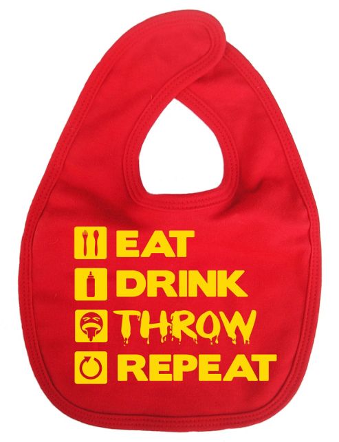 Image of Dirty Fingers Eat Drink Throw Repeat Baby Bib Red