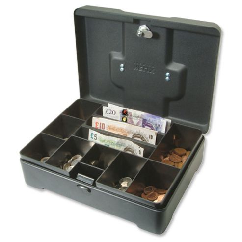 Image of Helix High Capacity Cash Box 300mm Deep With Coin Tray 8-part And Note Section 3-part Ref Cm8020