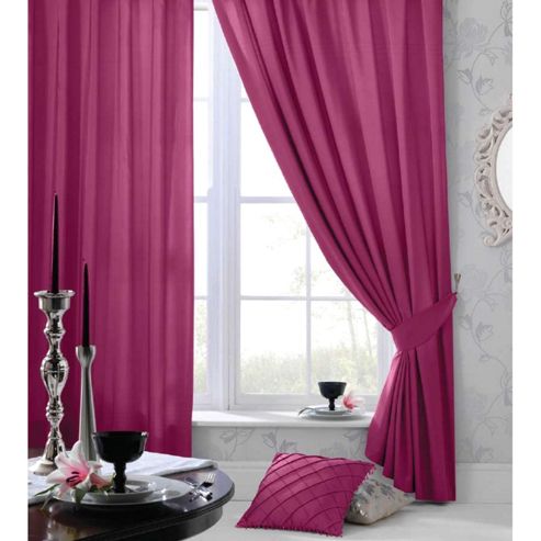 Image of Catherine Lansfield Home Plain Faux Silk Curtains 66x72 (168x183cm) - Pink - Tie Backs Included