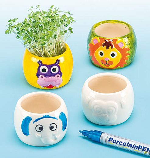Image of Safari Animal Porcelain Flower Pots (box Of 4)