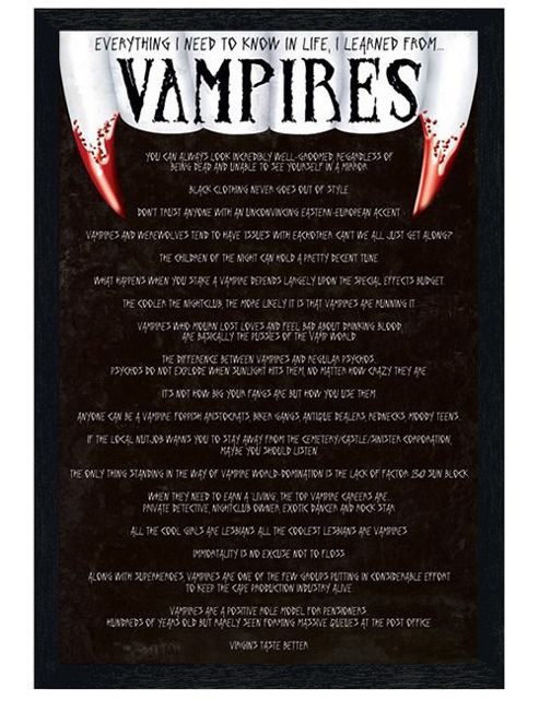 Image of Black Wooden Framed Vampire Knowledge Poster