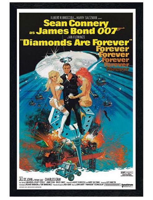 Image of James Bond Black Wooden Framed Diamonds Are Forever Poster