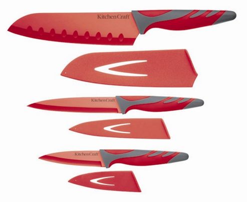 Image of Kitchencraft Colourworks Set Of Three Soft Grip Knives In Red