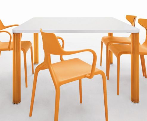 Image of Green Lord Q Square Table - 130cm - White / Orange