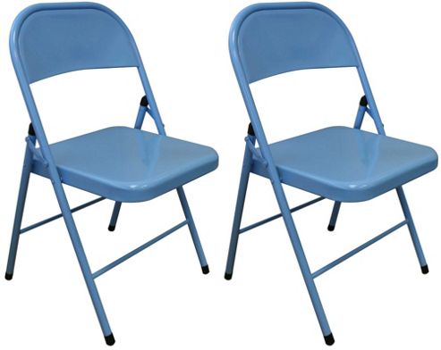 Image of Pack Of 2 Chairs - Sky Blue Metal Folding Office, Computer, Desk Chairs