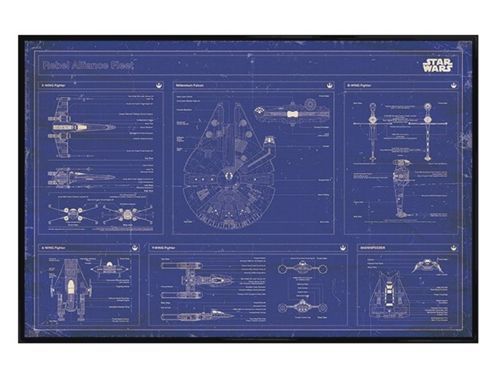 Image of Gloss Black Framed Star Wars Rebel Alliance Fleet Blueprint Poster
