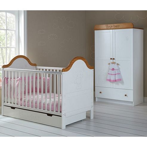 Image of Obaby B Is For Bear Cot Bed, Drawer & Double Wardrobe (white)