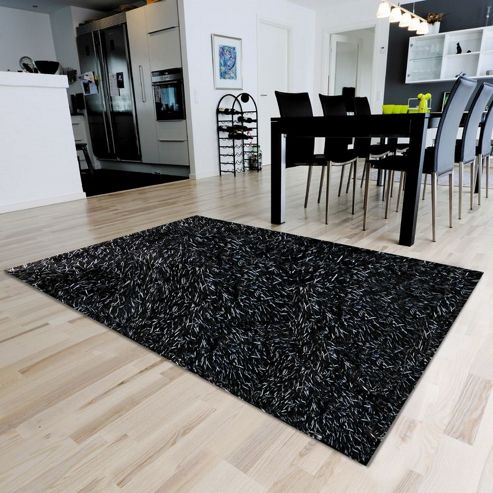 Image of Inrugs Agra Black/white Shaggy Rug - 230cm X 160cm (7 Ft 6.5 In X 5 Ft 3 In)