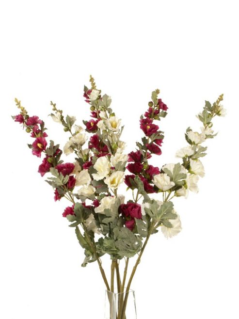 Image of Artificial 103cm Single Stem Hollyhocks X 6 (3 X White And Pale Pink And 3 X Magenta)