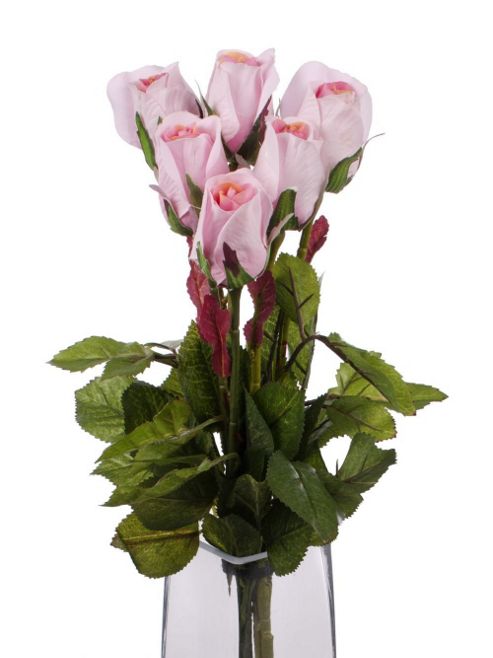 Image of Artificial 60cm Single Stem Closed Bud Pale Pink Roses X 6