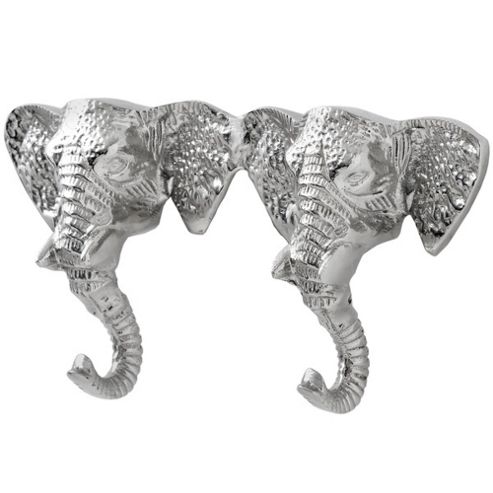 Image of Elephant - Wall Mounted Double 2 Coat / Towel Hook - Silver