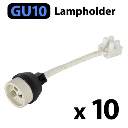 Image of Pack Of Ten Gu10 Lampholders With Heat Sleeve & Terminal Block