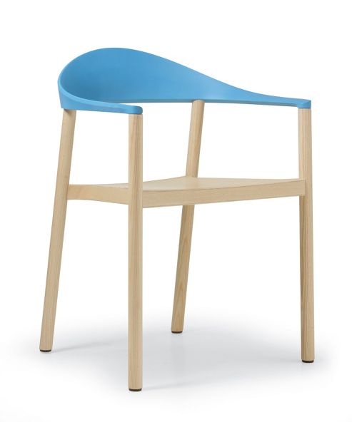Image of Plank Monza Armchair With Light Blue Back Rest - Ash Natural