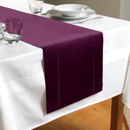 Image of Country Club Hem Stitch Table Runner In Plum