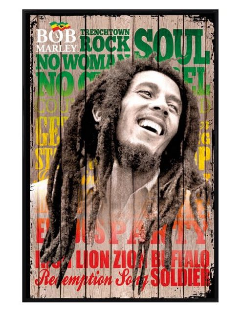 Image of Bob Marley Gloss Black Framed Song Collage Poster